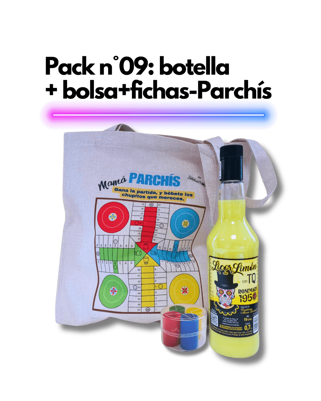 Pack nº 9: Botella+ Bolsa + fichas- Parchís - Imagen 2