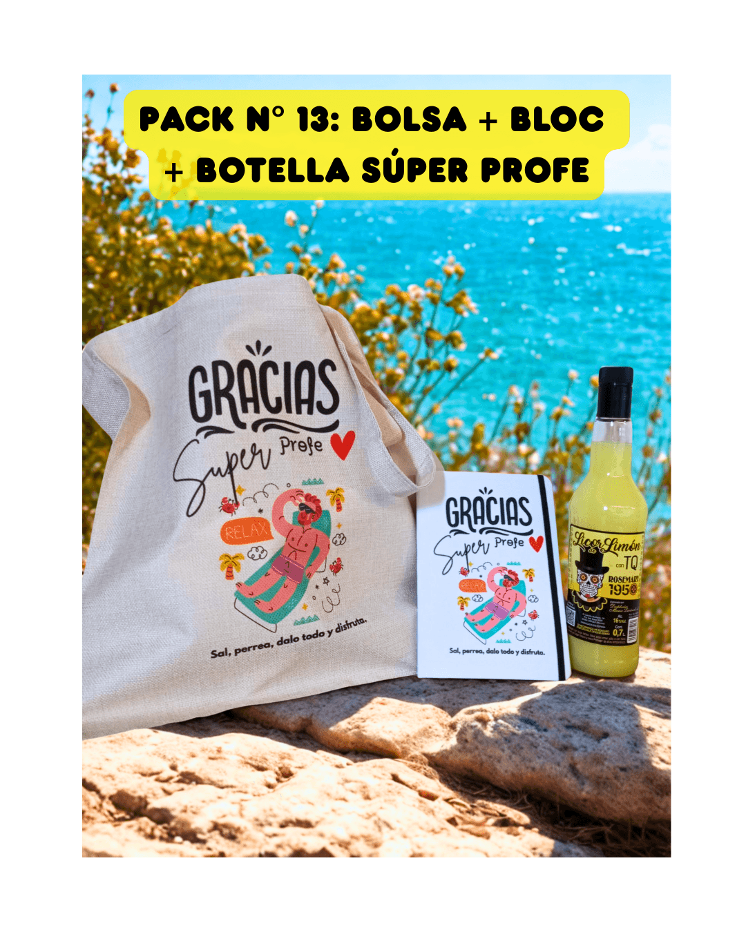 Pack nº 13: Bolsa + bloc + botella super profe